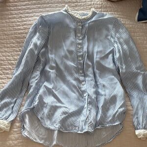 J. Crew Light Blue and White Ruffled Collar Shirt